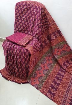 Purple Hand Block Printed Work Saree