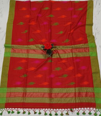 Red Pure Handloom Cotton Saree From Bengal