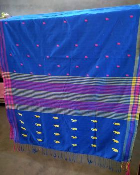 Blue Butta Pure Cotton Saree From Assam