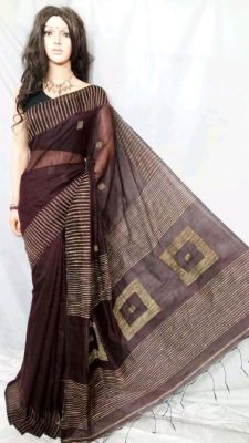 Wine Berry Pure Handloom Silk Cotton Saree From Bengal