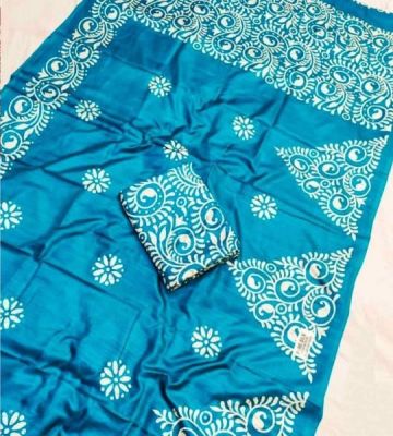 Aqua Blue Pure Handloom Maheshwari Silk Cotton Saree From Bengal