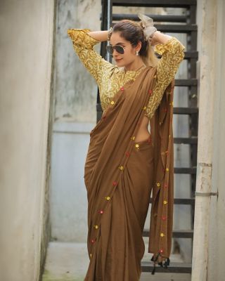 Brown Pure Handloom Cotton Saree From Bengal