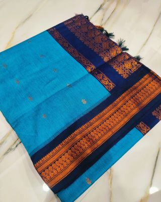 Teal Blue Pure Handloom Gadwal Saree From Bengal