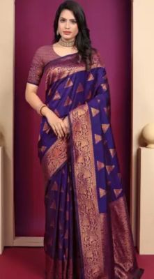 Midnight Blue Pure Handloom Art Silk Saree From Banaras