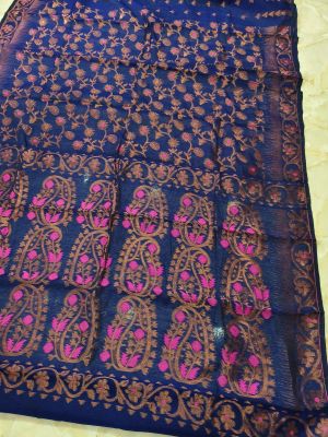 Navy Blue Pure Handloom Dhakai Jamdani Saree From Bengal