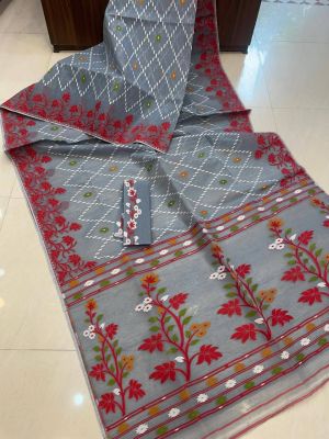 Dark Gray Pure Handloom Dhakai jamdani Saree From Beng