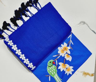 Royal Blue Pure Handloom Cotton Saree From Bengal