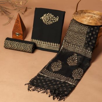 Dark Jungle Green Doria Dupatta Cotton Flower Design suit