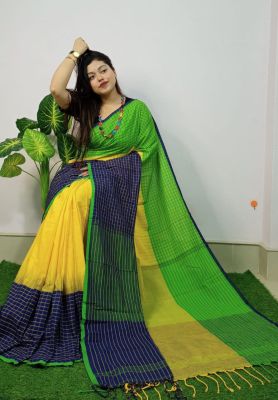 Multi Colour Pure Handloom Cotton Saree From Bengal