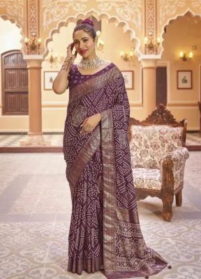 Purple Pure Handloom Bandhani Silk Saree From Banaras