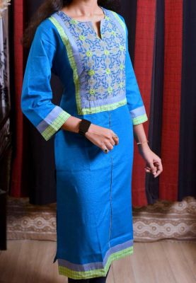 Light Sky Blue Pure Handloom Long Kurti From Bengal