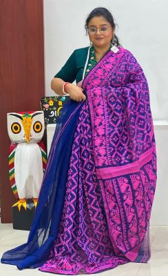 Blue Pure Handloom Cotton Saree From Bengal