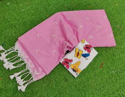 Pink Pure Handloom Cotton Saree From Bengal