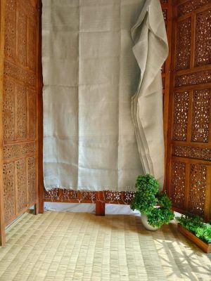 Beige Pure Handloom Linen Tissue Saree From Bengal