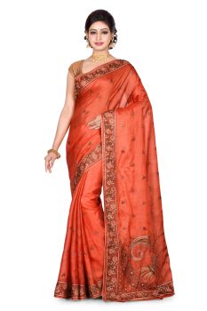 Orange Tree Design Pure Tassar Silk Saree