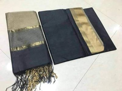 Black Pure Handloom Silk Saree From Bengal