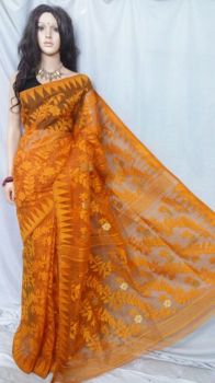 Dark Yellow colour Dhakai Jhamdani saree