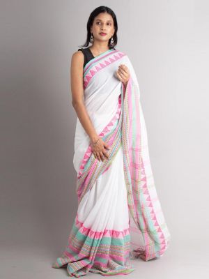 White Pure Handloom Cotton Saree From Bengal