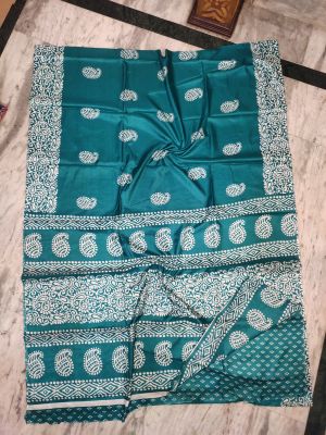 Teal Pure Handloom Silk Cotton Saree From Bengal