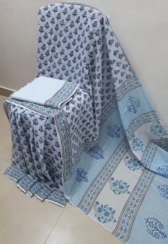 White Hand Block Printed Work Saree