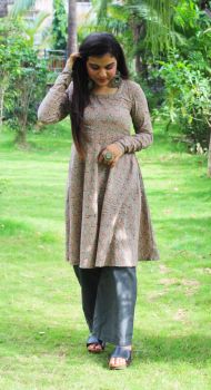 Grey short anarkali with palazzo pants