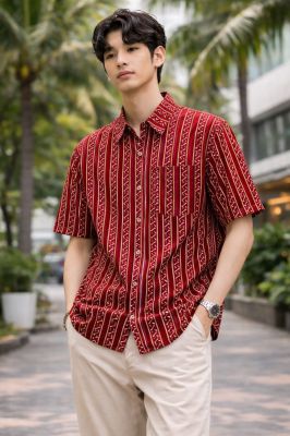 Red Santiniketan Pure Cotton Men Kurta