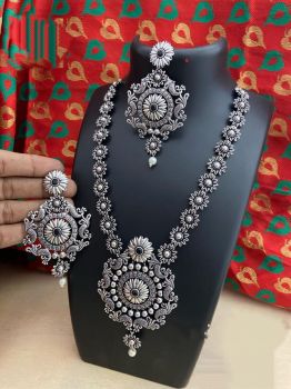 Black Long Pendent German Silver Oxidised Jewellery