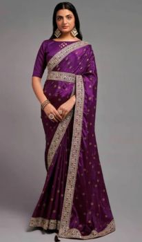 Violet Star Design Chiffon Saree From Banaras