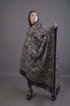 Black Pure Handloom Katha Stitch Dupatta From Bengal