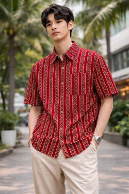 Red Santiniketan Pure Cotton Men Kurta