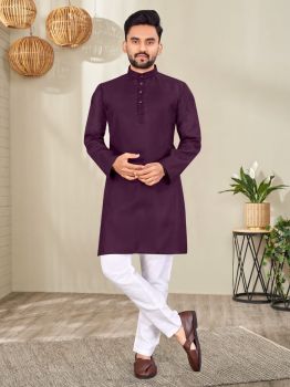 Men Wine Berry Plain Traditional Kurta