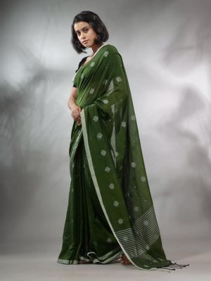 Green Pure Handloom Cotton Saree From Bengal
