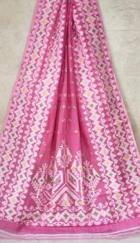 Pink Butta Design Pure Handloom Soft Dhakai Jamdani Saree