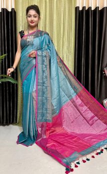 Blue Pure Handloom Tissue Saree From Bengal