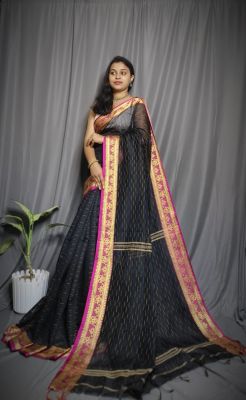 Black Silk Cotton Handloom Saree From Bengal