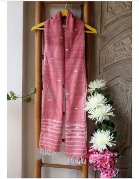 Pink Pure Handloom Butta Cotton Stole From Assam