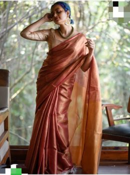 Chocolate Brown Pure Handloom Tissue Saree From Bengal