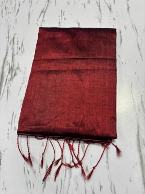 Maroon Pure Handloom Tissue Cotton Saree From Bengal