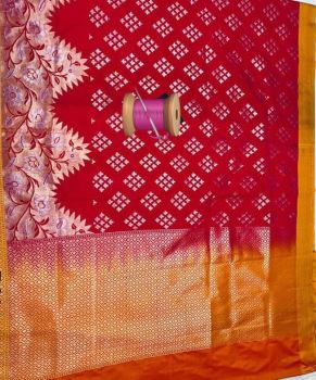 Red Butta Design Silk Ikat Patola Saree