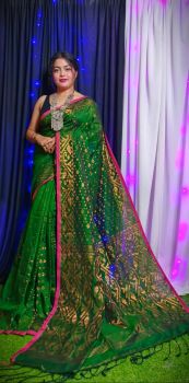 Green Buti Design Pure Handloom Jamdani Cotton Saree
