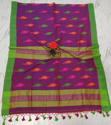 Purple Pure Handloom Cotton Saree From Bengal