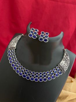 Blue German Silver Oxidised Jewellery