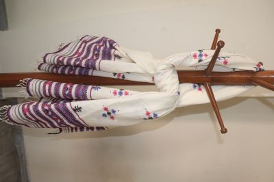 White Pure Organic Handloom Mirror Work Shawl