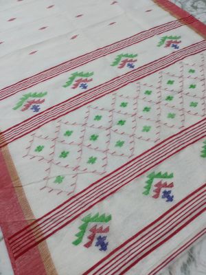 White Pure Handloom Linen By Linen Saree From Bengal