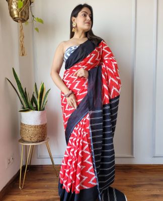 Brick Red Pure Handloom Mulmul Saree From Bengal
