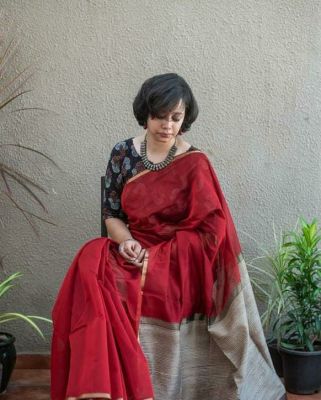 Red Pure Handloom Silk Cotton Saree From Bengal