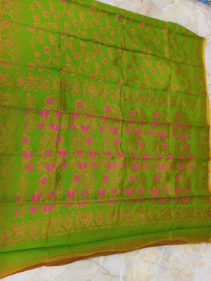 Mehandi Green Pure Handloom Dhakai Jamdani Saree From Bengal