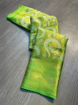 Parrot Green Flower Design Rich Pallu Jacquard Work Kanchipuram Soft Silk Saree