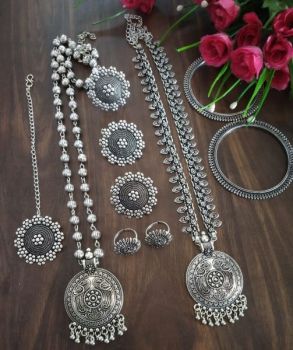 Long Pendent German Silver Oxidised Jewellery