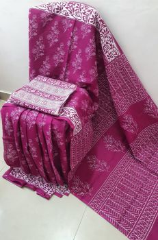 Rose Pink Hand Block Printed Work Saree